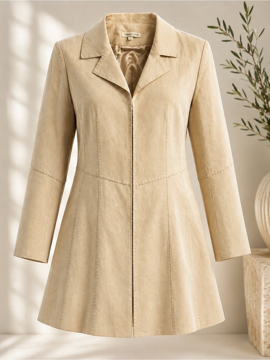 Coldwater Creek Jackets & Blazers - Coldwater Creek Genuine Leather Suede Coat Petite Medium Beige Lined Jacket PM